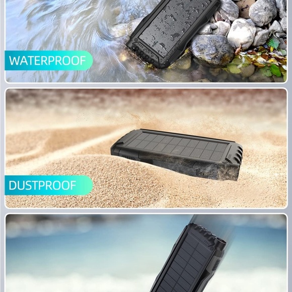 Solar Power Bank External Battery 5V 3.1A Qc 3.0 Fast Charger Flashlight (Black) - Picture 8 of 13